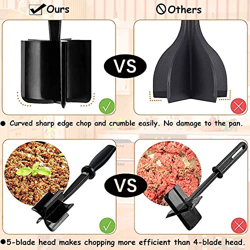 BENIFILE Meat Chopper, Ground Beef Masher with 5-Blade Head, Versatile High-Temp Heat-Resistant Hamburger Masher,Non-Stick Meat Masher for Hamburger Meat, Beef, Nylon Utensil Cookware (Black) - Image 6