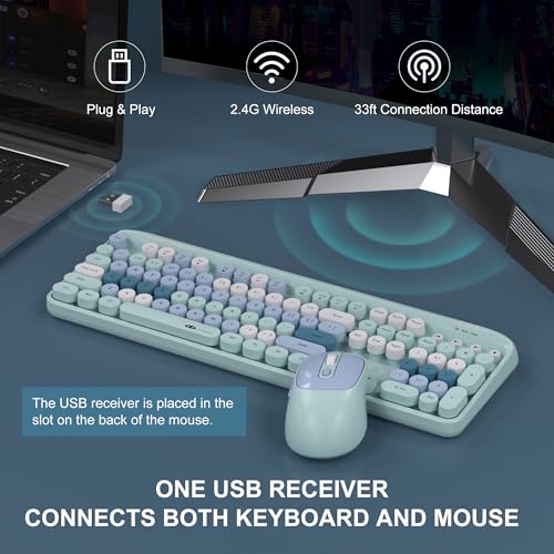 Image of MageGee Wireless Keyboard and Mouse Combo Round keycaps Retro Typewriter Keyboard 104 Key Full-Sized Keyboard Automatic Power Saving 2.4GHz Wireless Connection for Mac /Windows /PC
