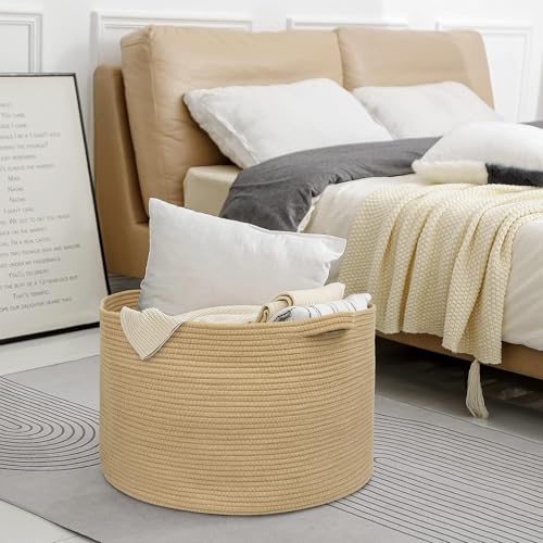 Image of MEGASKET Extra Large Storage Basket, 22 inch X 22 inch X 14 inch Stuffed Animal Basket for Living Room Kids Room, Soft Cotton Rope Bin With Handle, Throw Blanket Storage, Stuffed Animal Toy Organizer Box