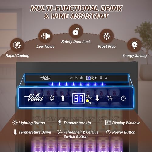 Image of Velivi 24 inch Black Beverage Refrigerator Cooler: 24Inch Built-In Under Counter Fridge for Soda, Beer, Drink | 168Cans Large Capacity - Perfect for Kitchen, Bar, or Office