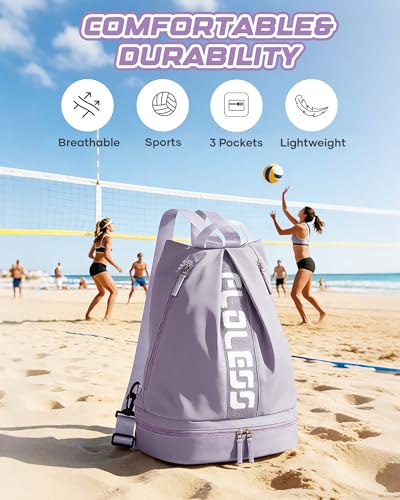 Image of Gym Backpack for Women with Shoe Compartment, Sport Backpack Casual Daypack for Girls, Small Cheer Bag Outdoor Leisure with Toiletry Bag, Purple