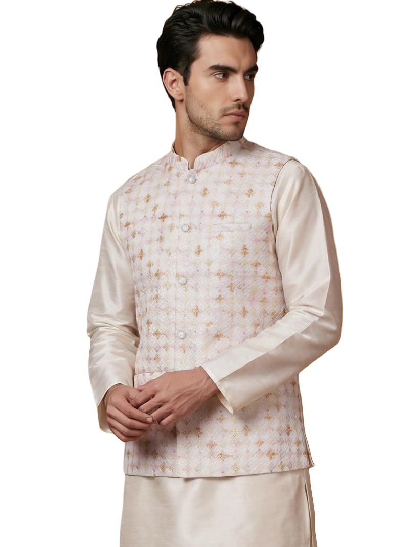 jompers Floral Printed and Embroidered Nehru Jacket for Men-picture-52
