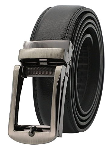 Mens Genuine Leather Ratchet Dress Belt 1 1/8inch Wide with Sliding Buckle