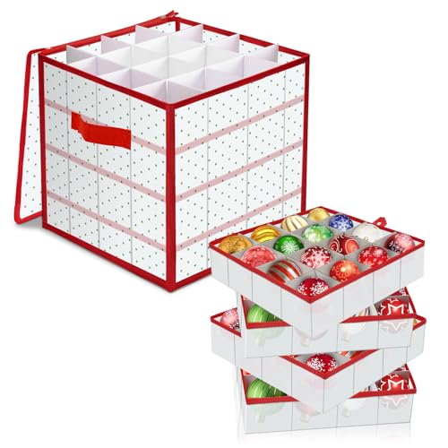 Robofun Aufbewahrungsbox für Weihnachtskugeln Weihnachtskugeln Aufbewahrung mit Verstellbaren Trennwänden 4 Ebenen für 64 Kugeln Seitliche Griffe 34x34x34 cm