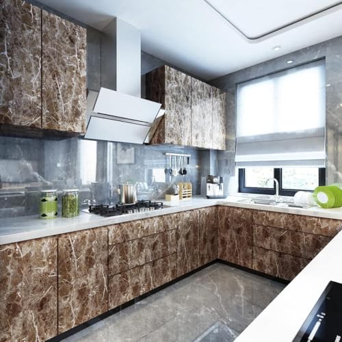 Image of TEKCOOL Wall Stickers DIY Wallpaper Vinyl Marble Wallpaper Peel and Stick Waterproof Wallpapers for Home Kitchen Countertop Cabinet Furniture Oil Proof Kitchen Stickers(Dark Brown-2 pc)!
