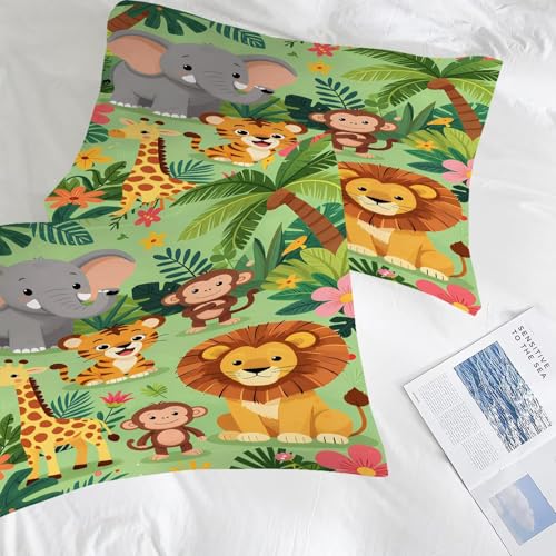 Image of Cute Animal Comforter Set Twin Size Zoo Jungle Bedding Sets for Boys Girls Kids Teens Bedroom Cartoon Elephant Monkey Giraffe Lion Tiger Quilt 1 Comforter 1 Pillowcase