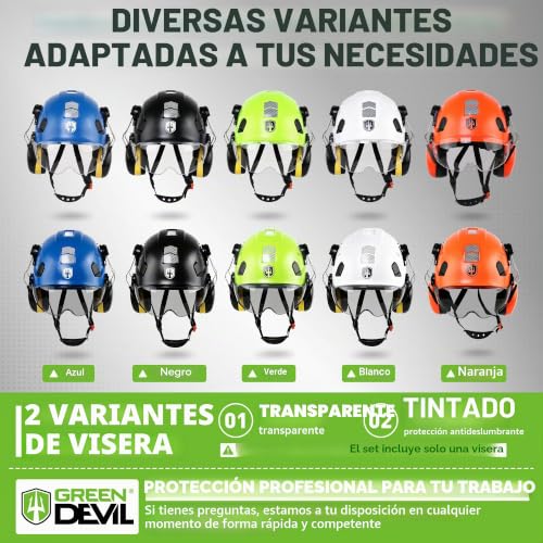 Casco GREEN DEVIL contra impactos y ruido con orejeras y visor de ABS 7