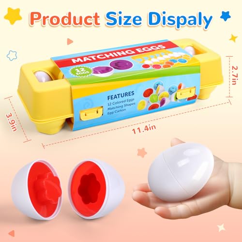 Image of USATDD Matching Eggs for Toddlers Montessori Geometric Eggs Color & Shape Recognition Toy, Fine Motor Skills Shape Sorter Puzzle, Easter Eggs Toys Gifts for Kids, Easter Basket Stuffers