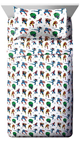 Image of Marvel Comics Iron Man Twin Comforter Set 4 Piece Kids Bedding, Multi | Hulk Captain America, Bed in a Bag, Comforter Sheets Pillowcase, Soft Microfiber, Machine Washable, Boys Gift