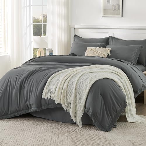 Andency California King Comforter Set, 7 Pieces Dark Grey Bedding