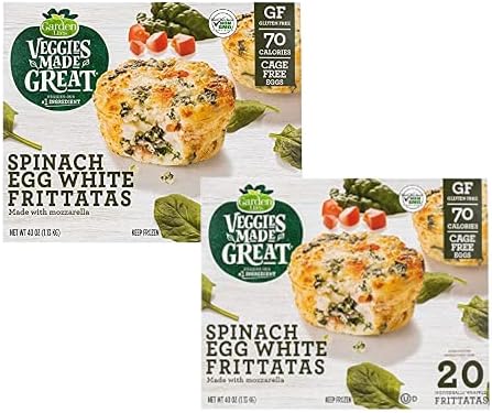 Garden Lites Veggies Made Great Spinach Egg White Frittatas (Pack of 2) - 20 Individually Wrapped Frozen Frittatas in Each Box, 40 Total - Gluten-Free