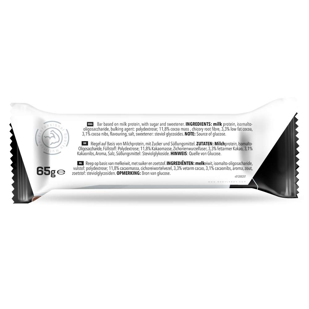 Bodylab24 Eat Clean Protein Bar 12 x 65g / Protein-Riegel mit wertvollen Ballaststoffen / 20g Eiweiß pro Riegel / Leckerer Eiweißriegel für Fitness, Sport und unterwegs / Double Choco