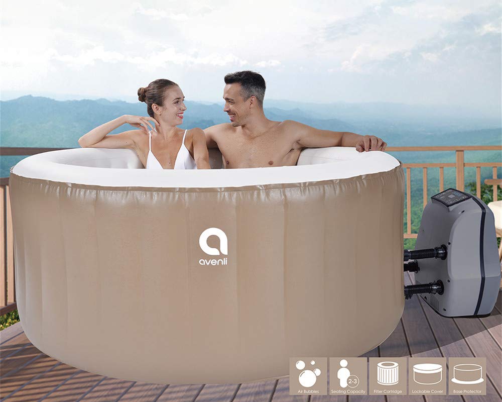 3 Person Inflatable Spa Hot Tub with 105 All-Surrounding Air Jets, Digital Control Panel, Lockable Cover, Filter Cartridge and Base Protector
