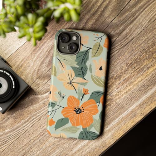 Coque iPhone 15 Plus florale orange anti-rayures à finition brillante