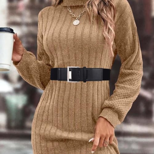 Women Elastic Wide Belt for Dress Square Buckle Waist Belts Ladies Stretchy Leather Waistband4