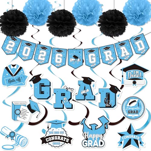 Image of Light Blue Graduation Decorations 2026: Graduation Decorations 2026 Class of 2026 Congrats Grad Banner Hanging Swirls for College Grad Party