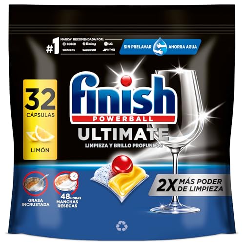 Finish Powerball Ultimate All in 1 Pastillas para el lavavajillas, aroma limón, 32
