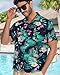 Mens Hawaiian Shirt Short Sleeve Summer Beach Casual Tops Button Down T Shirts with Pocket(Green Flamingo,XL)