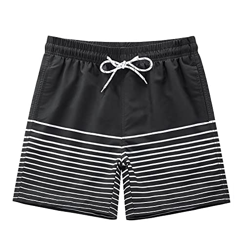 Hidbeach Mens Swim Trunks Swimming Board Shorts Bathing Suit Quick Dry Swimwear Beach Swimsuit Funny Mesh Lining Pockets Stripe Black White Xxl #TOP1