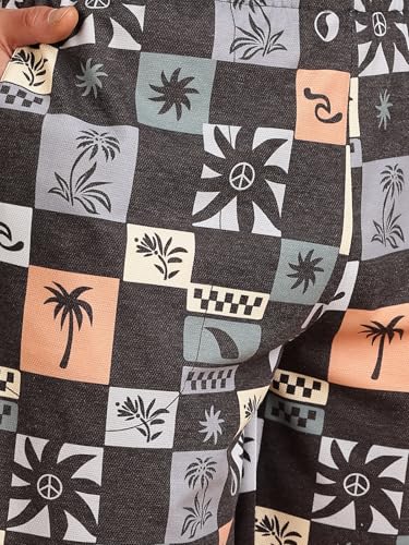 Image of BULLMER Regular Fit Cotton Blend Summer Shorts for Men - Pack of 2 | Printed Shorts for Men Blue /Beige