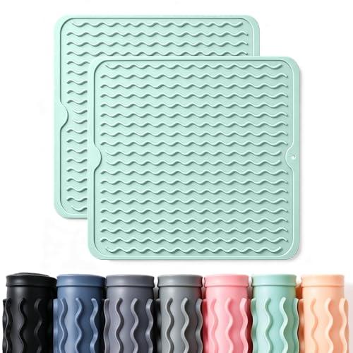 Image of 2 Pack Caketime Silicone Dish Drying Mat for Kitchen Counter Baking Cooking Grilling Tools Coffee Must Haves Household Dining Finds Simple Bathroom Dryer Work Place Covers Rubber Rug 12 inchx12 inch Green