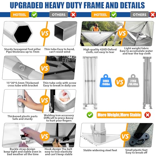 Image of HOTEEL 10x15 Pop up Canopy Tent for Parties, Heavy Duty Easy Setup Tent with 4 Sidewalls, Outdoor Commercial Instant Gazebo for Wedding Event, with Roller Bag & Sand Bags, White(Hexagonal Frame)