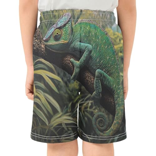 DOMIKING Chameleon Jungle Green Kids Shorts Pull-on Boys Shorts with Elastic Waist Casual Athletic Pants for Summer Outdoor3