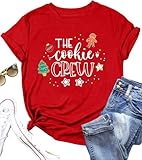 Christmas Shirts for Women The Cookie Crew Christmas T Shirt Cute Xmas Tree Tee Gingerbread Baking Tops(C-Red3,M)