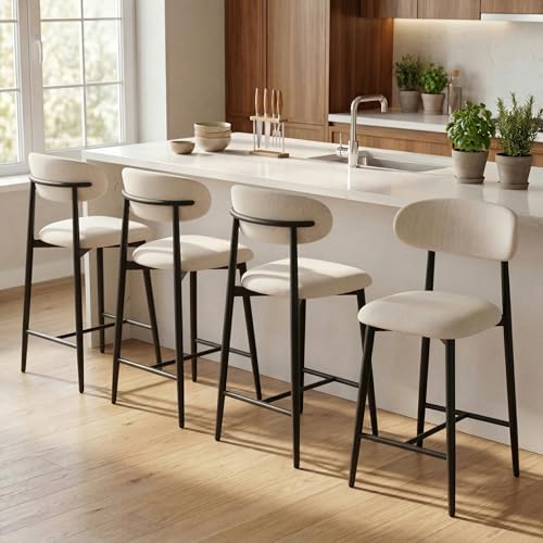 Image of AQO Counter Height Bar Stools Set of 4, Upholstered Counter Stools Modern Barstools with Metal Legs for Kitchen Island Dining Room, Black