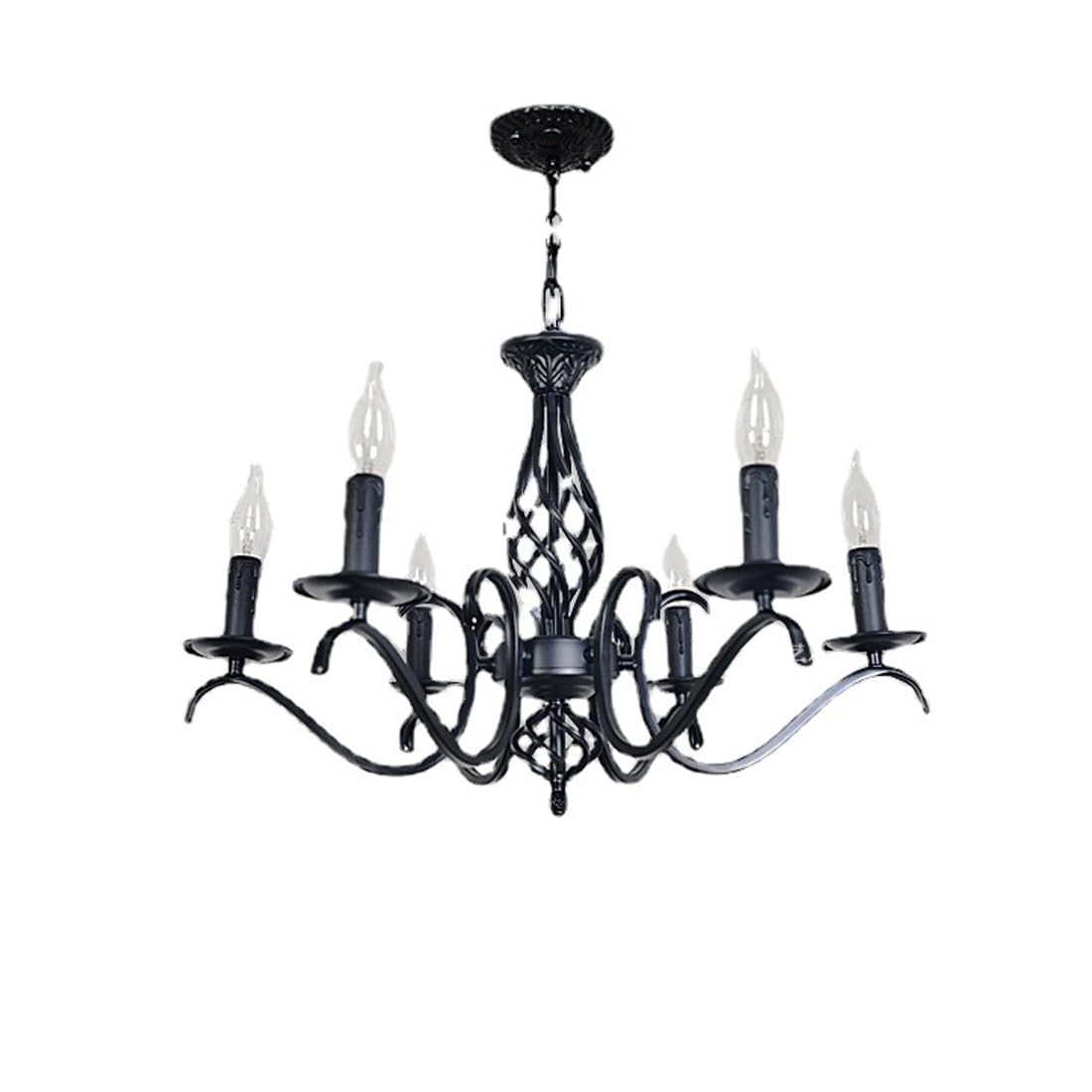 Klassisch Antik Pendelleuchte Kronleuchter LED Vintage Kerze Esszimmer Lampe Schwarz Metall Eisen Wohnzimmer Hängelampe 6-flammig Retro Rustikal E14 Deckenbeleuchtung Büro Küche Höhenverstellbar D60cm