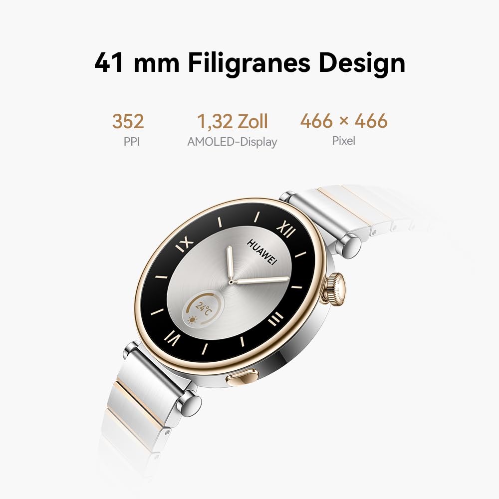 HUAWEI Watch GT 4 41mm Smartwatch, Filigranes Design, Bis zu 7 Tage Akkulaufzeit‌, Erweitertes 24/7 Gesundheitsmanagement, Kalorienmanagement, Kompatibel mit Android und iOS, Silber