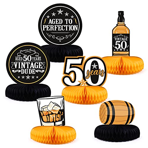 6pcs Whiskey 50th Birthday Party Honeycomb Centerpieces Aged to Perfection Table Toppers for 50th Birthday Party Favors Supplies Whiskey Party Decorations