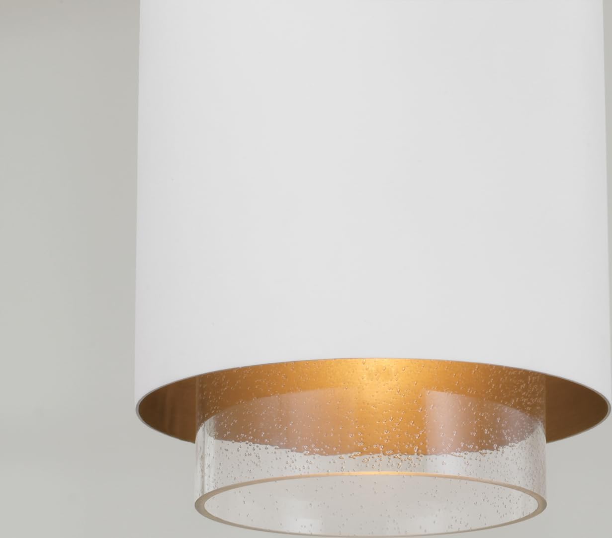 Capital Lighting 353011RE Weller Modern Clear Seeded Glass Metal Shade with Brass Interior Cylindrical Pendant, 1-Light 100 Watt, 20" H x 12" W, Matte Brass and White
