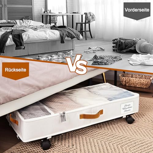 IVTUVTI Unterbett Aufbewahrungsbox, 2 Stück Unterbettkommode Mit Rollen, Bettkasten Mit Rollen, Metallrahmen Bettkasten Organizer Aufbewahrungstasche für Kleidung, Schuhe, Decken, Bettwäsche