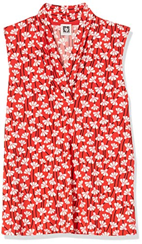 Anne Klein Women's Triple Pleat TOP, Poppy/Anne White Combo, XXS