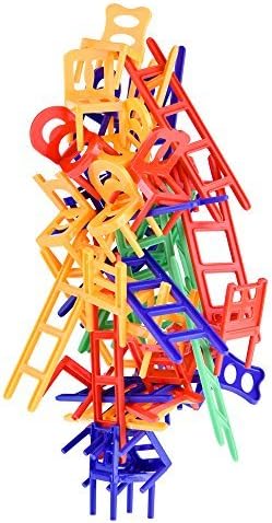 WEofferwhatYOUwant Chairs and Ladders Stacking Game – 44 Piece Balance Tower for Kids and Adults – Family Party Tabletop Game Night Fun – Dexterity Skill Building Travel Toy Ages 6+