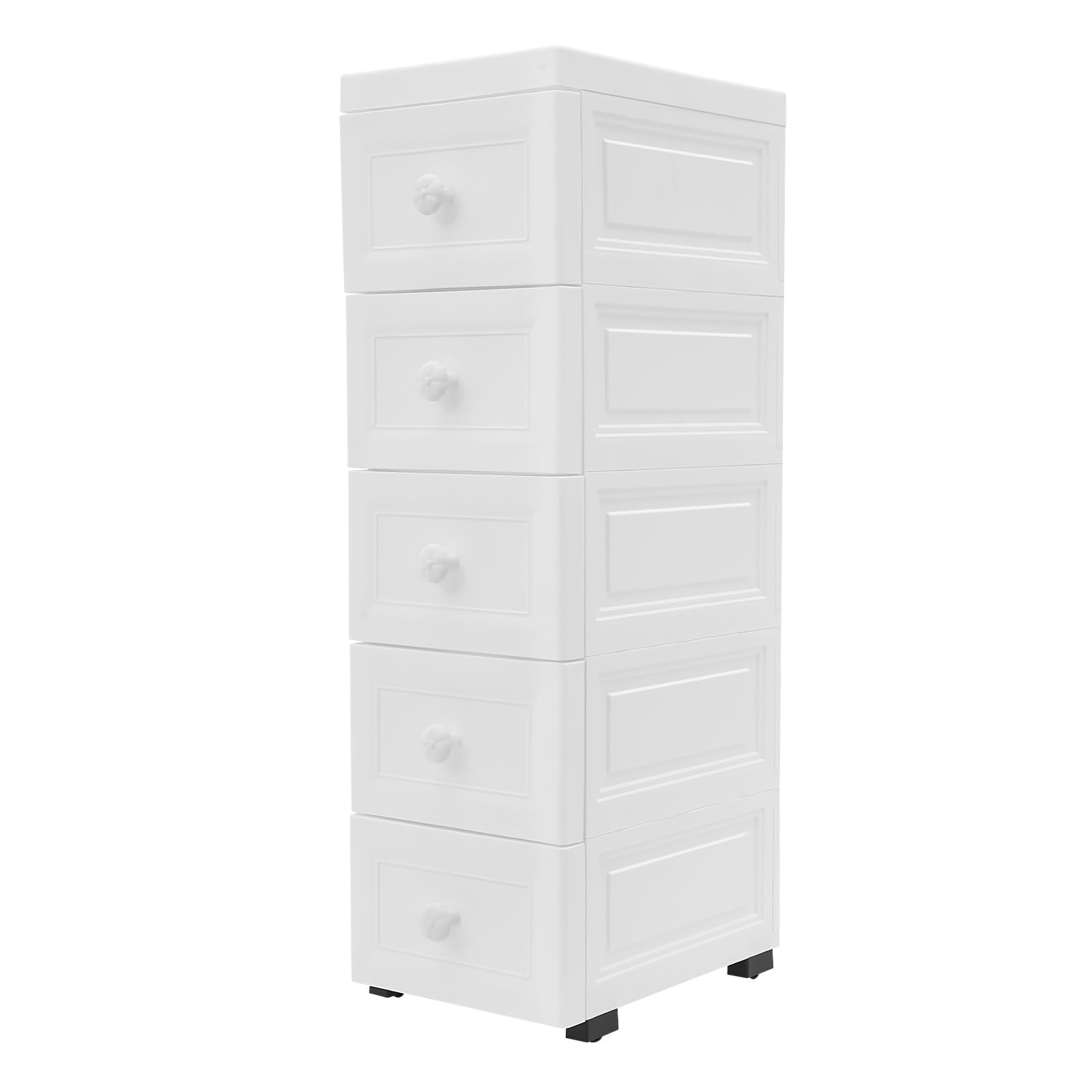 Cassettiera con ruote, 5 cassetti, impermeabile, cassettiera sottile, 34 cm di profondità, 25 cm di larghezza, 82 cm, per giocattoli per bambini, ufficio, soggiorno, piccolo mobile da bagno
