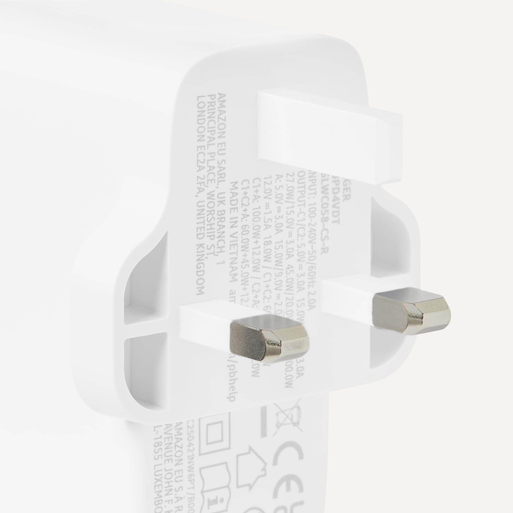 Amazon Basics Fast Charging USB C Nano GaN Wall Charger, 120W 3-Port for Laptops, Tablets, Phones, White — view 3