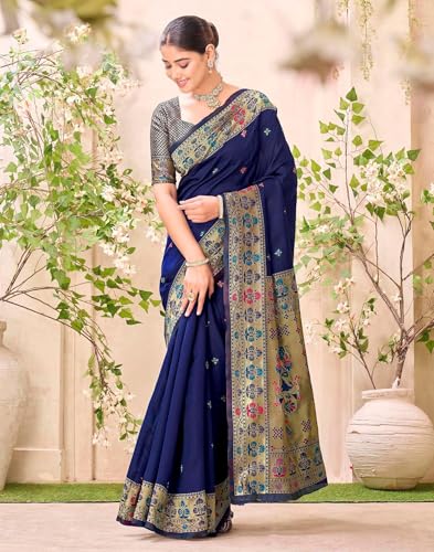 Image of SIRIL Women's Weaving Paithani Silk Saree With Unstitched Blouse Piece