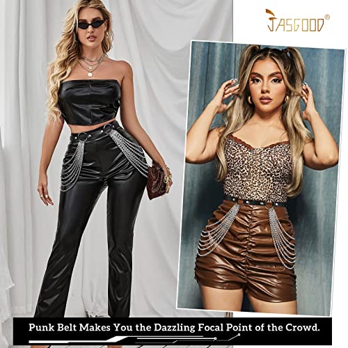 JASGOOD Punk Waist Chain Belt Black Leather Layered Belly Body Waist Chains Nightclub Rave Body Chain Belt for Women Girls2