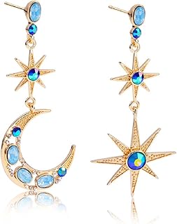 Moon Earrings for Women, Crescent Moon Star Dangle Earrings for Girls, Sun Moon Stars Drop Earrings Hypoallergenic, Star and Moon Earrings Studs, Sun and Moon Earrings, Cute Moon Jewelry Gifts Funny Earrings