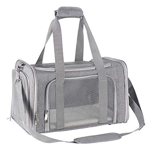 Nooyi Cat Carriers Dog Carrier Puppy Carrier, Airline Approved Pet Carriers, Soft Sided Collapsible Pet Travel Carrier for Small Medium Cats Small Dogs of 15Lbs (Grey)