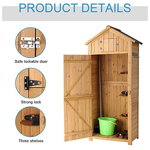 B Baijiawei Outdoor Storage Shed - Wood Garden Storage Cabinet - Waterproof Tool Storage Cabinet With Lockable Doors For Garden, Patio, Backyard #TOP2