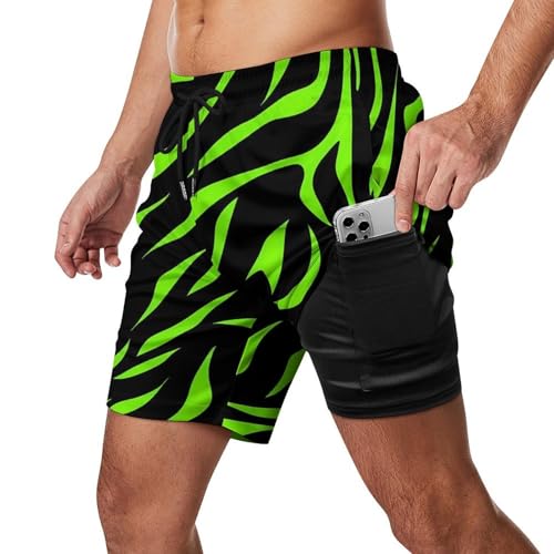 Neon Green Zebra Skin Men's Board Shorts Swimsuit Beach Pants Swimwear Bathing Suits2