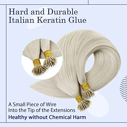 RUNATURE 14 Inch Nano Hair Extensions Real Human Hair White Blonde Nano Beads Hair Extensions Human Hair Remy Invisible Nano Rings Hair 50g 50s #800 - Image 4