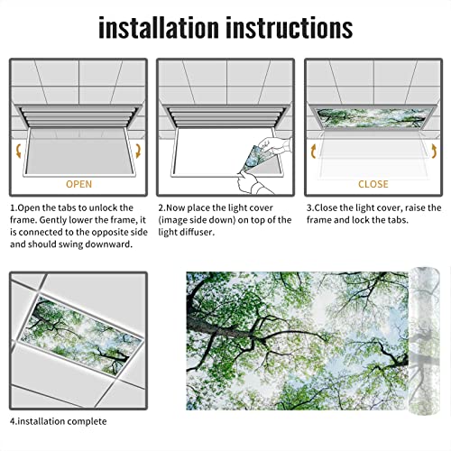 Image of Fluorescent Light Covers for Classroom Ceiling Lights - 2x4ft Backlit Film for Fluorescent Fixtures, Easy to Install - School, Office, Sensory, Improve Focus, Eliminate Headaches -Tree