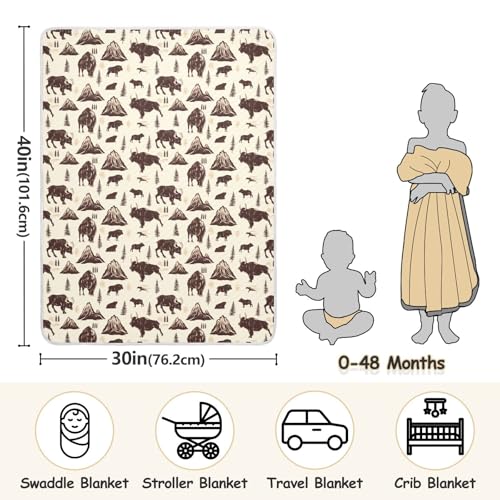 Image of Baby Swaddle Blanket for Boys Girls Soft Warm Stroller Throw Blanket for Newborn Infant Toddler 30X40in National Park Deer Bear Moose