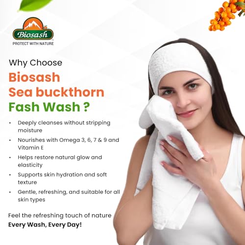 Image of Biosash Sea Buckthorn Face Wash 75ml | Herbal Facial Cleanser with Natural Seabuckthorn Oil | Deep Cleansing, Hydrating, Anti-Aging | Paraben, Sulphate-Free | For Oily, Dry, Sensitive Skin