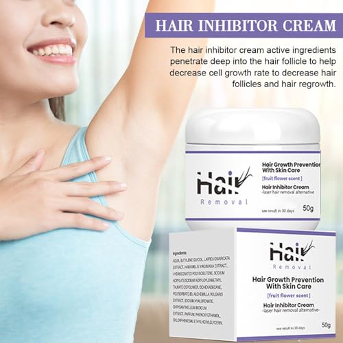 Generic Facial Hair Inhibitor Cream, Hair Growth Inhibitor for Women Face, Get Rid of Chin Hair, Hair Removal Serum for Arm, Legs, All Body, Unscented, Cream, Natural Plant Extract, Unisex, 50g / 1.7 Fl Oz