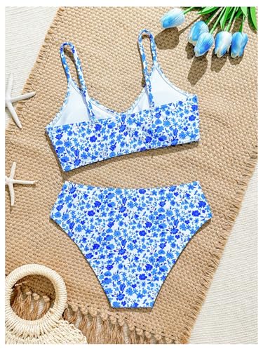 Girl's Ditsy Floral Bathing Suits 2 Piece Ruched Wireless Boho Bikini Swimsuits Summer Beachwear2